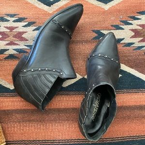 Vintage Studded Black Leather Ankle Boots